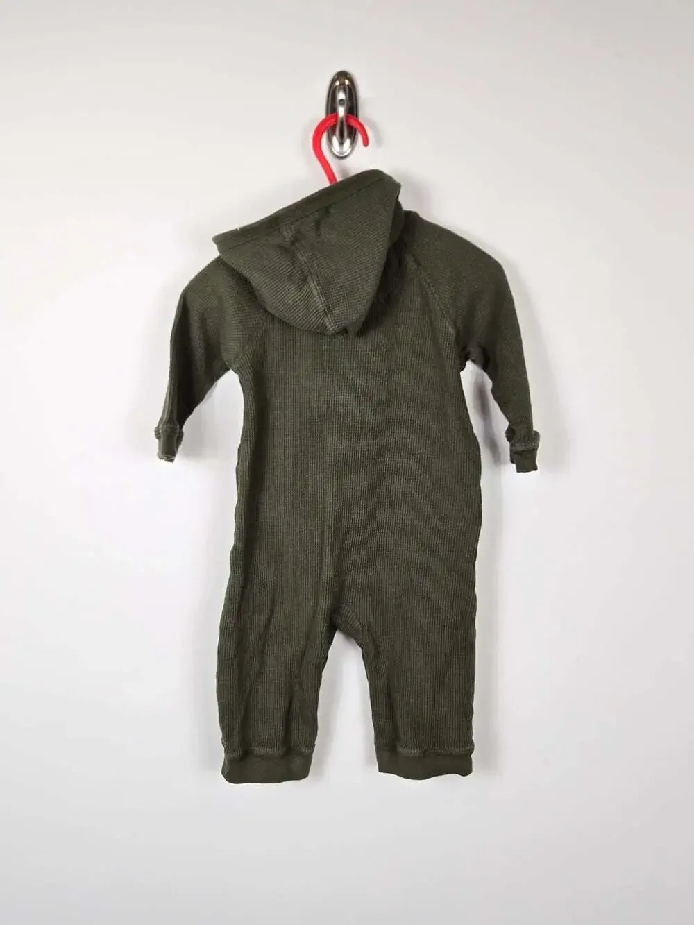 Gymboree Baby Hooded Coverall 6-12M Olive Green Waffle Knit Truck 2008